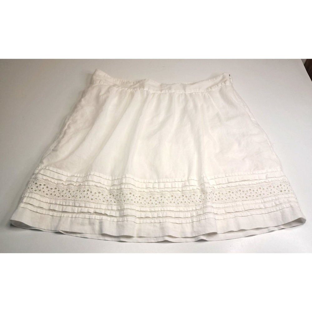 Anne Taylor LOFT Cotton A-line Cut-Out Skirt Womens 4 White 18"L Lined Cottage